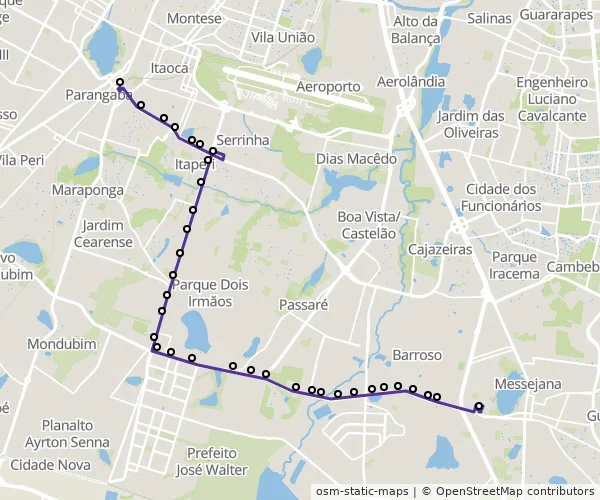 Mapa do itinerário da linha
