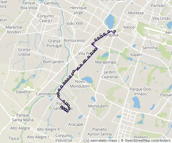 Mapa do itinerário da linha