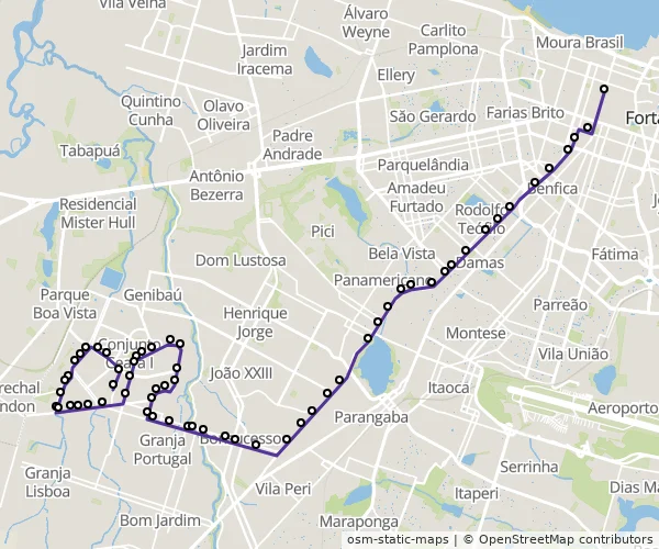 Mapa do itinerário da linha