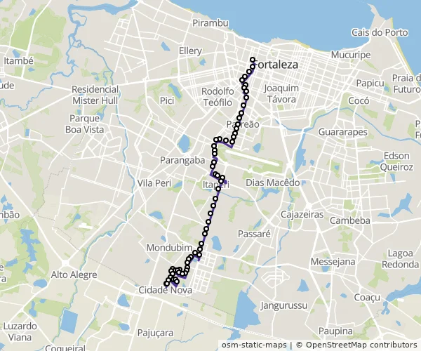 Mapa do itinerário da linha