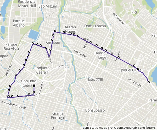 Mapa do itinerário da linha