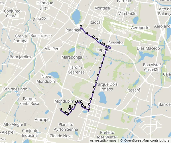 Mapa do itinerário da linha