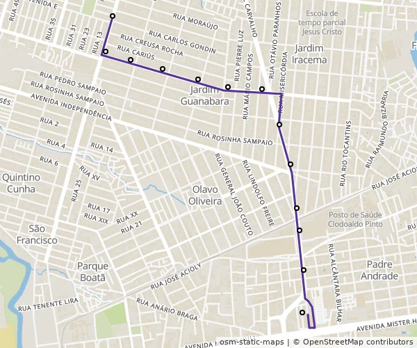 Mapa do itinerário da linha