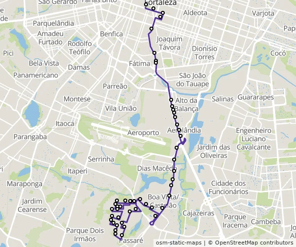 Mapa do itinerário da linha