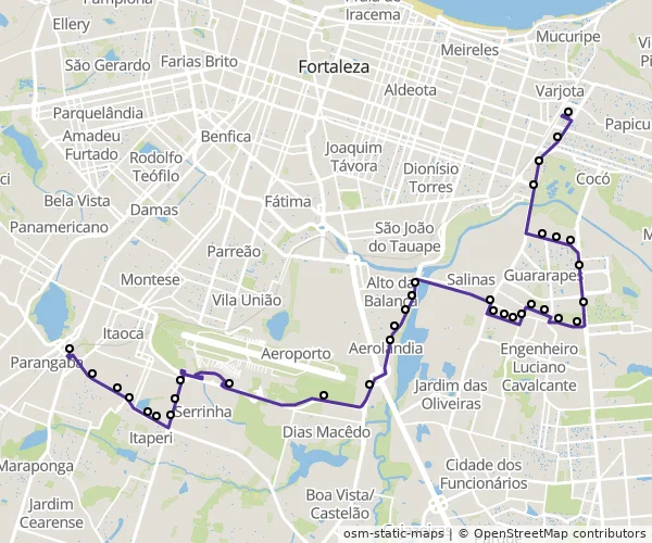 Mapa do itinerário da linha