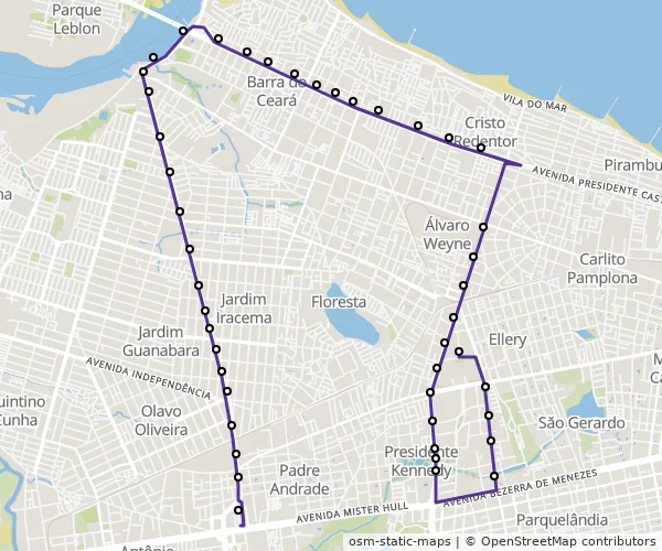 Mapa do itinerário da linha