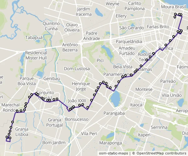 Mapa do itinerário da linha