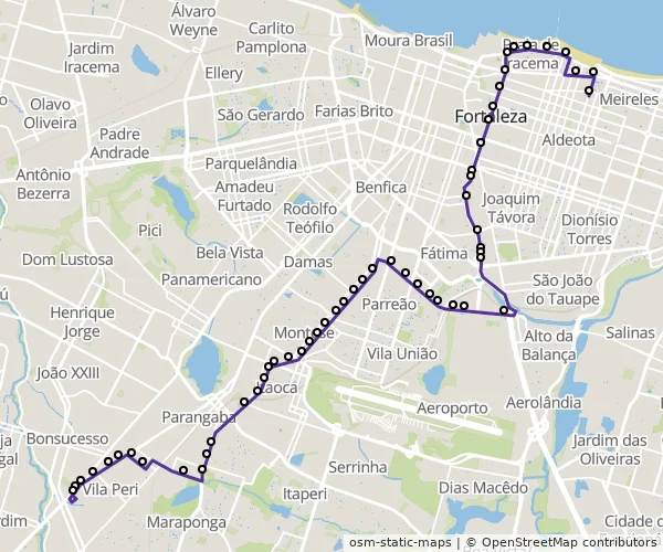 Mapa do itinerário da linha