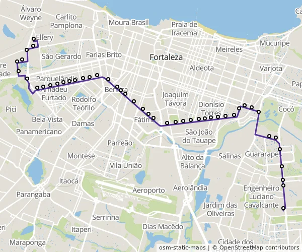 Mapa do itinerário da linha