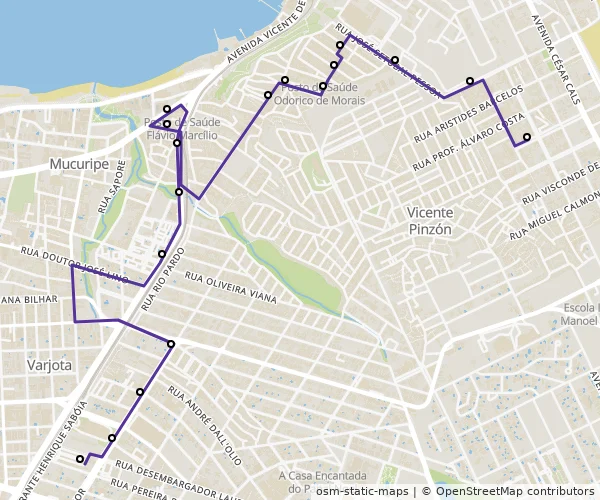 Mapa do itinerário da linha
