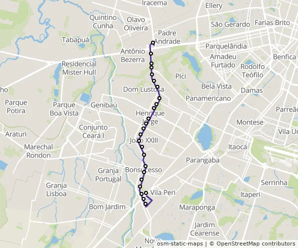 Mapa do itinerário da linha