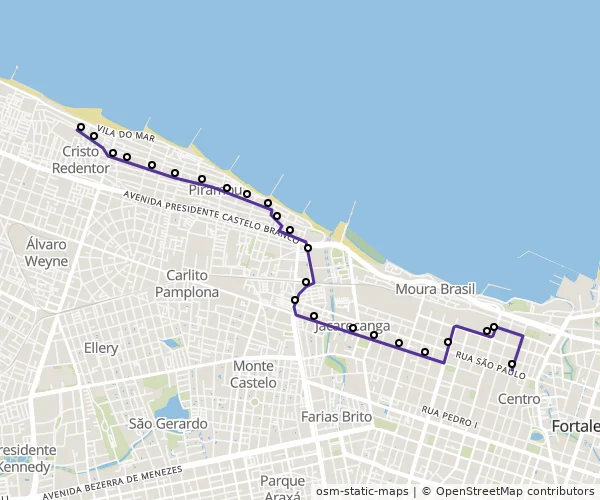 Mapa do itinerário da linha