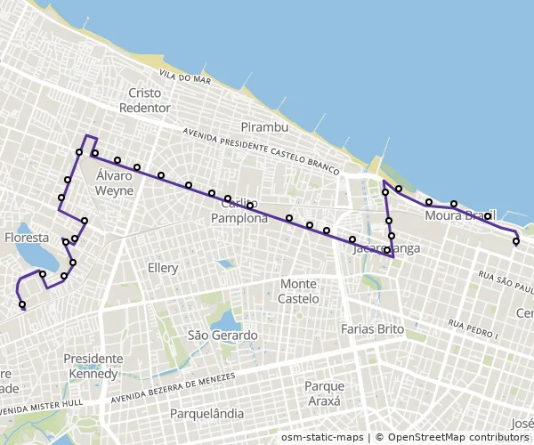Mapa do itinerário da linha