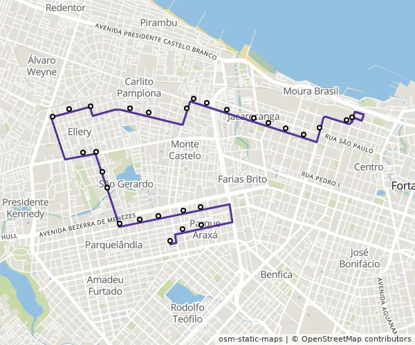 Mapa do itinerário da linha