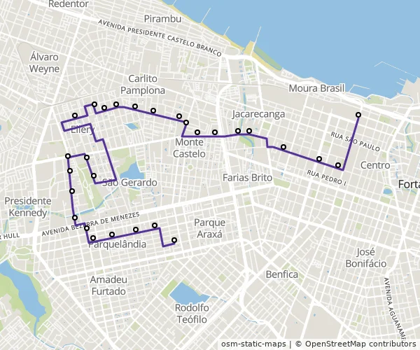Mapa do itinerário da linha