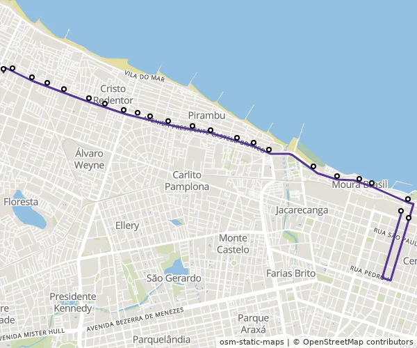 Mapa do itinerário da linha