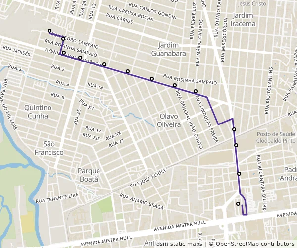 Mapa do itinerário da linha