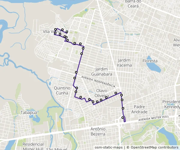 Mapa do itinerário da linha