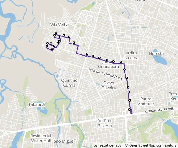 Mapa do itinerário da linha