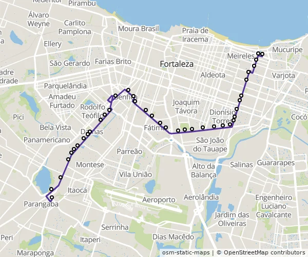 Mapa do itinerário da linha