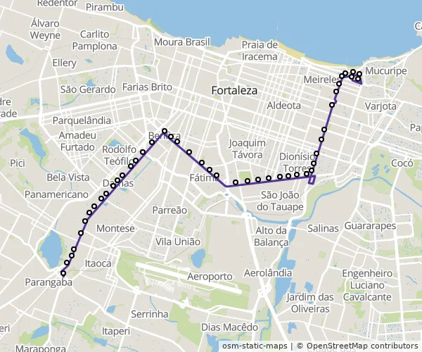 Mapa do itinerário da linha