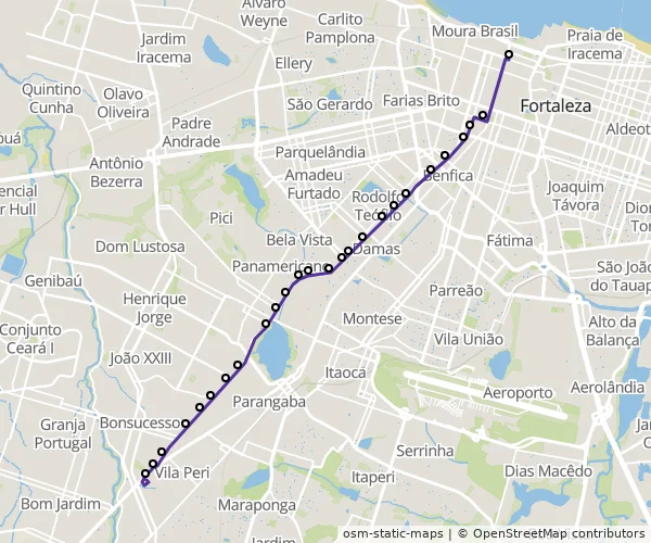 Mapa do itinerário da linha