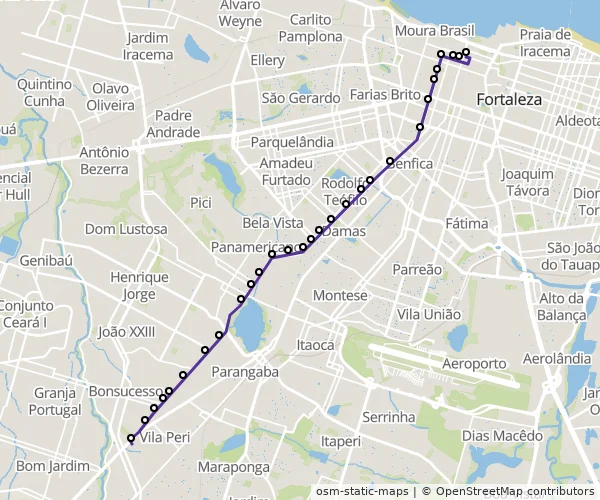 Mapa do itinerário da linha
