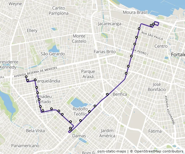 Mapa do itinerário da linha
