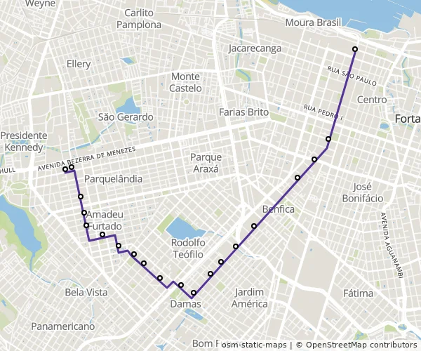 Mapa do itinerário da linha