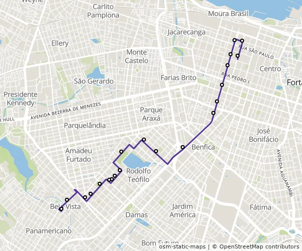Mapa do itinerário da linha