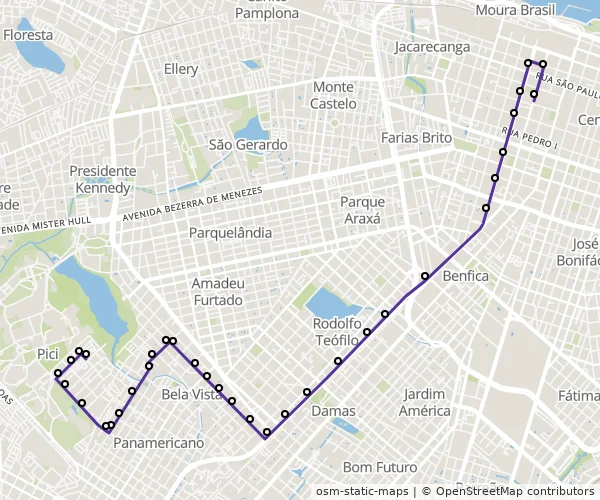 Mapa do itinerário da linha