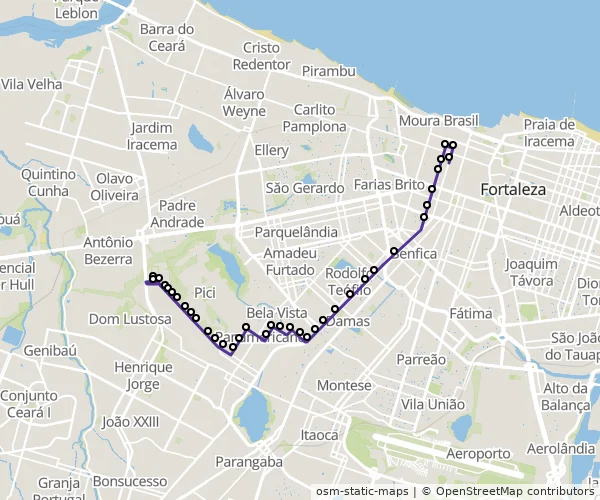 Mapa do itinerário da linha