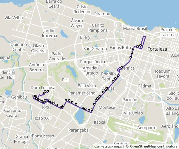 Mapa do itinerário da linha