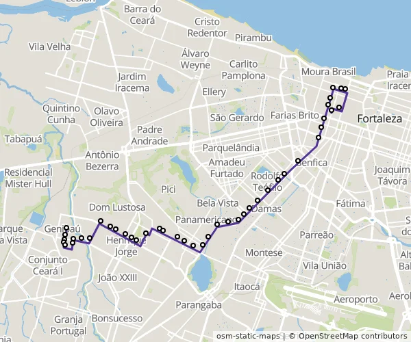 Mapa do itinerário da linha