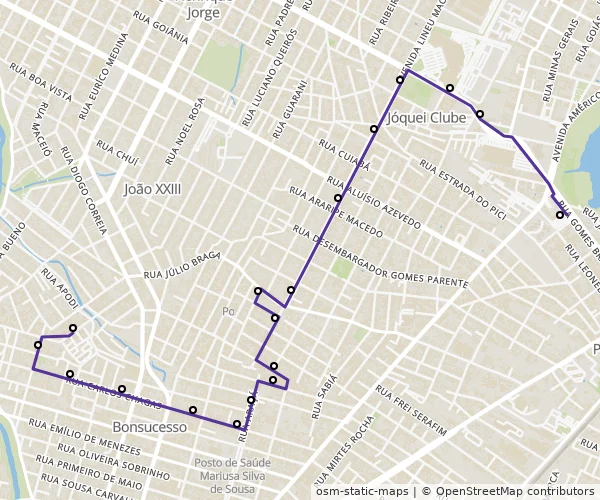Mapa do itinerário da linha