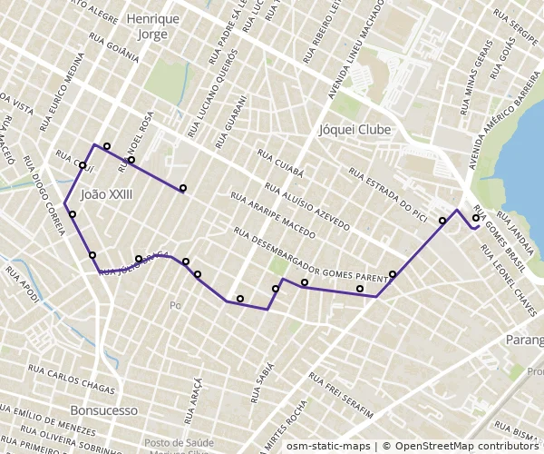 Mapa do itinerário da linha