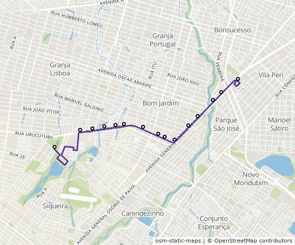 Mapa do itinerário da linha