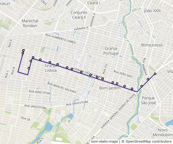Mapa do itinerário da linha