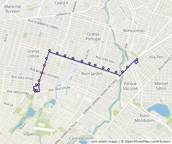 Mapa do itinerário da linha