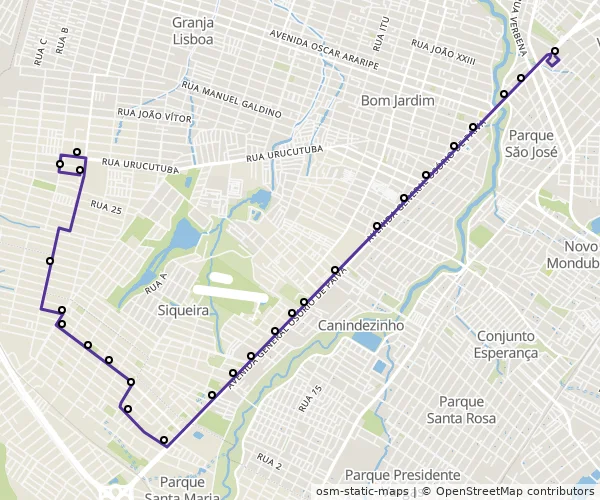 Mapa do itinerário da linha