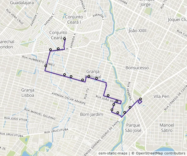 Mapa do itinerário da linha
