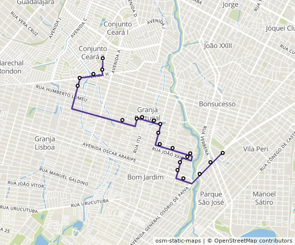 Mapa do itinerário da linha