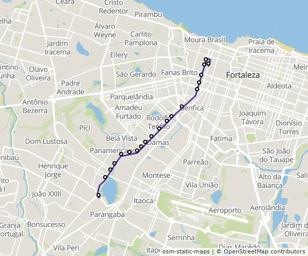 Mapa do itinerário da linha