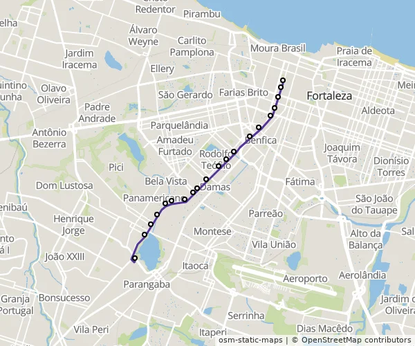 Mapa do itinerário da linha