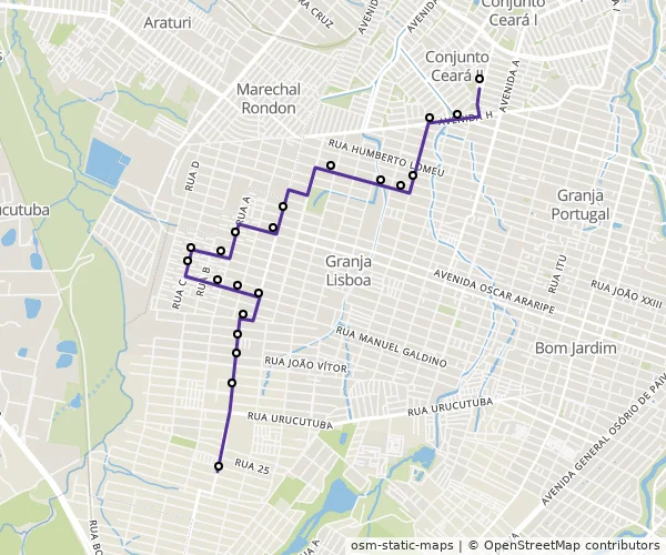 Mapa do itinerário da linha