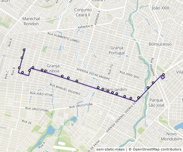 Mapa do itinerário da linha