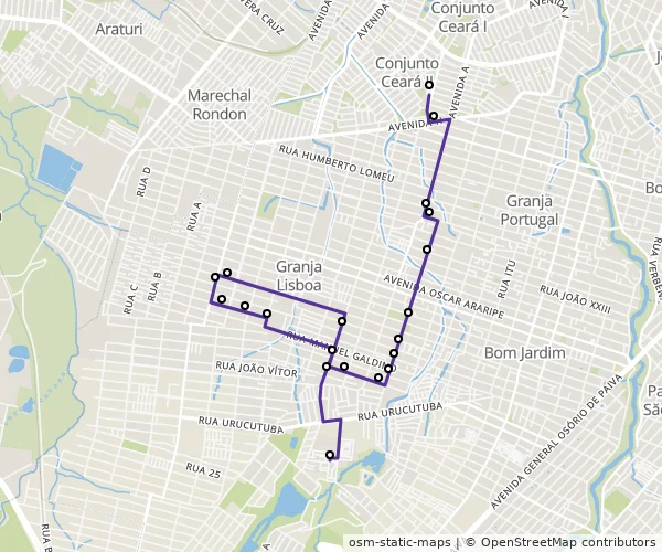 Mapa do itinerário da linha