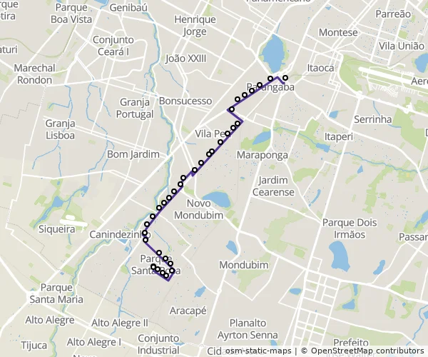 Mapa do itinerário da linha