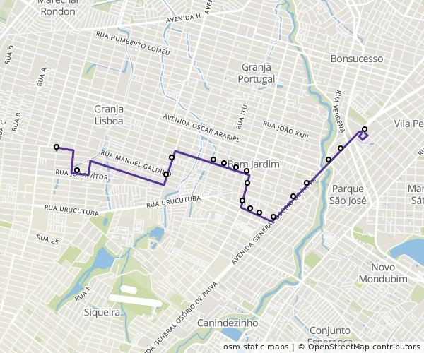 Mapa do itinerário da linha