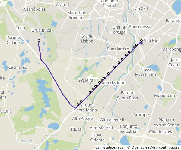 Mapa do itinerário da linha